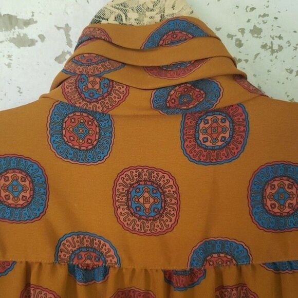 FOXCROFT Women's VINTAGE 70's Academia Mustard Bold Print Button Top Medium - Picture 6 of 9